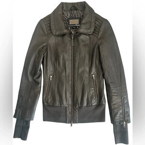Mackage for Aritzia NWOT land skin leather coat XS in dark olive green. Amazing!